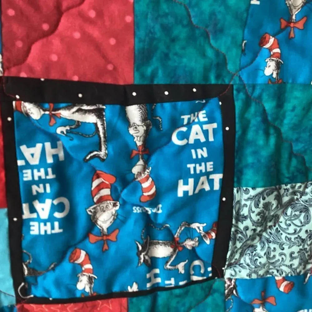 NWT. Hand Crafted  Dr. Seuss’ Cat in The Hat Lap Quilt